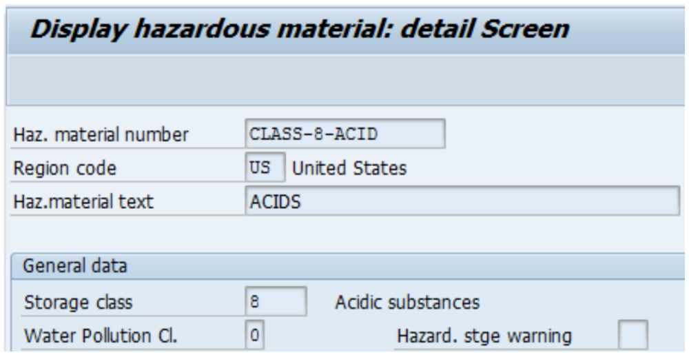 SAP Display hazardous material
